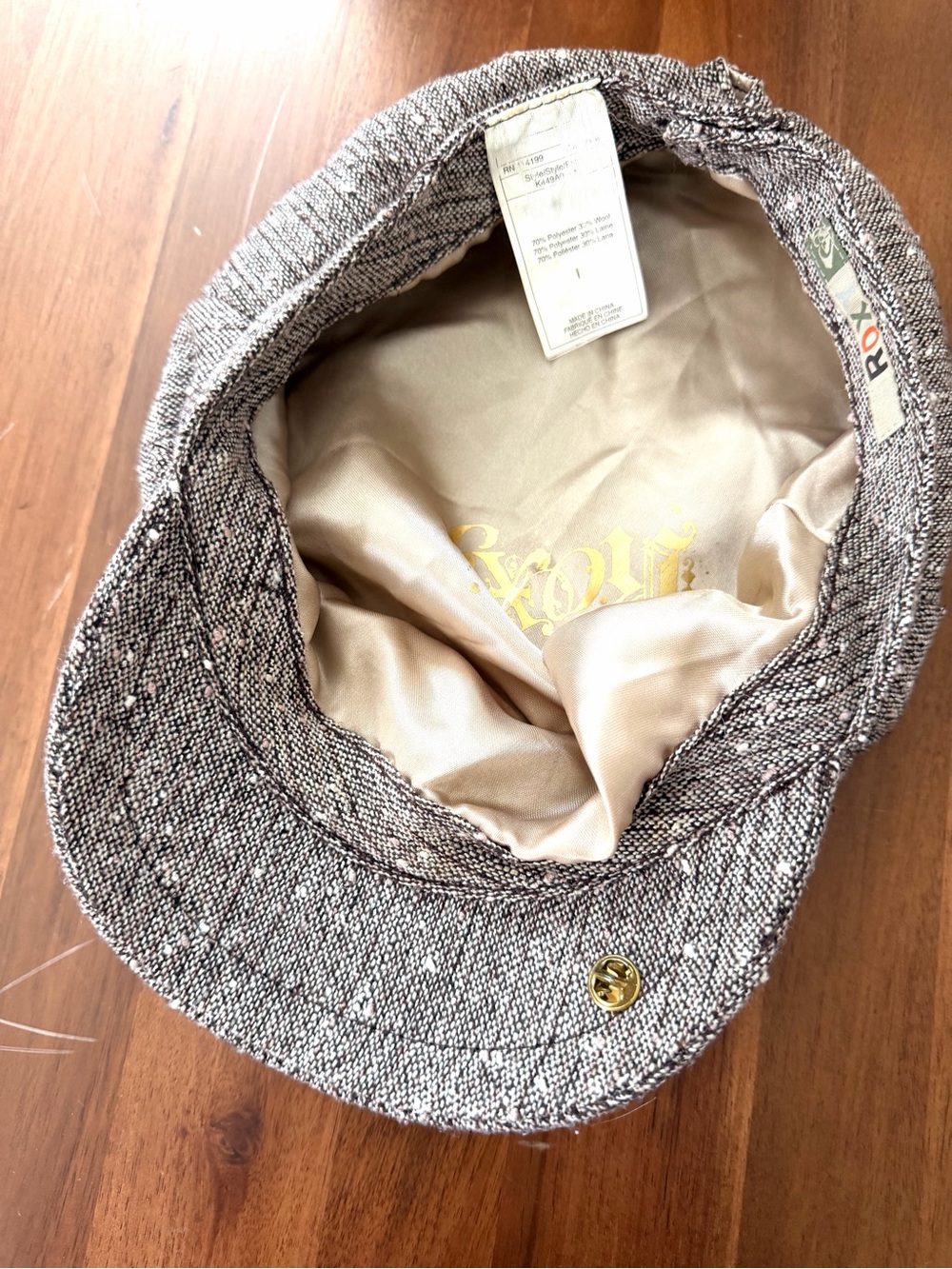 ROXY Wool Blend Tweed Newsboy Cabbie Cap Brown Pink Y2K Skater Hat - Picture 8 of 10